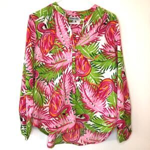 Buckhead Betties Tropical Blouse Top Pink Green Lilly Inspired Women's Small